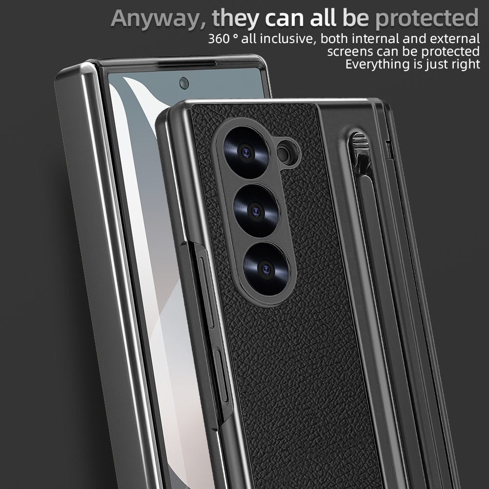 For Samsung Galaxy Z Fold6 5G Case PU + PC + Tempered Glass Phone Cover with Stylus