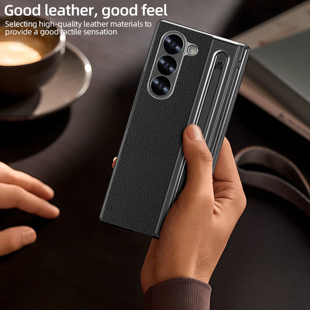 For Samsung Galaxy Z Fold6 5G Case PU + PC + Tempered Glass Phone Cover with Stylus