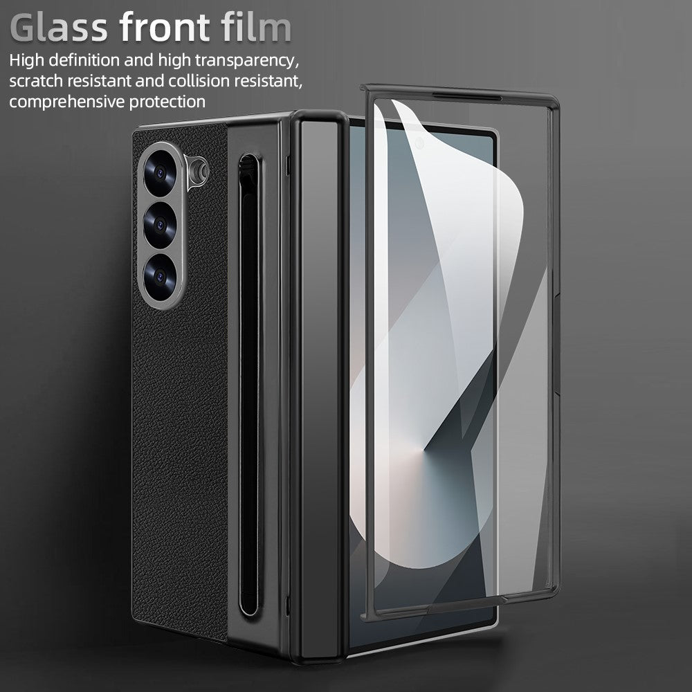 For Samsung Galaxy Z Fold6 5G Case PU + PC + Tempered Glass Phone Cover with Stylus