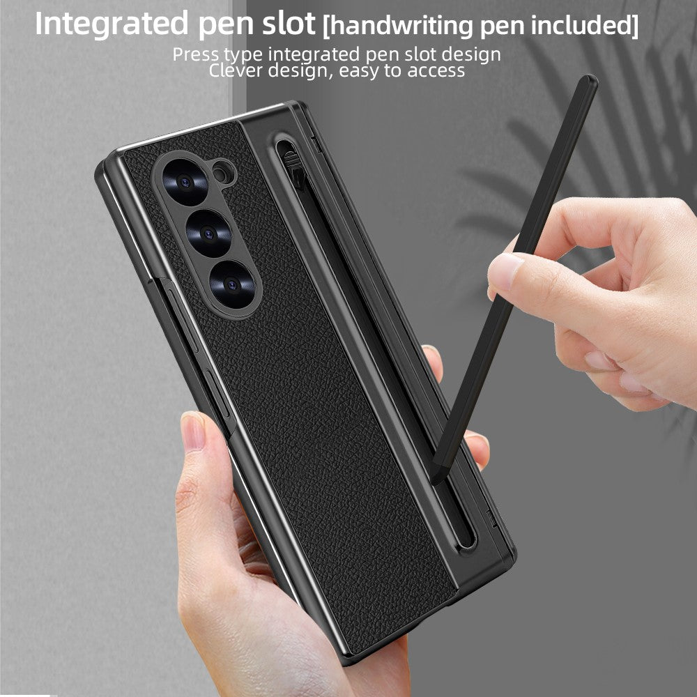For Samsung Galaxy Z Fold6 5G Case PU + PC + Tempered Glass Phone Cover with Stylus