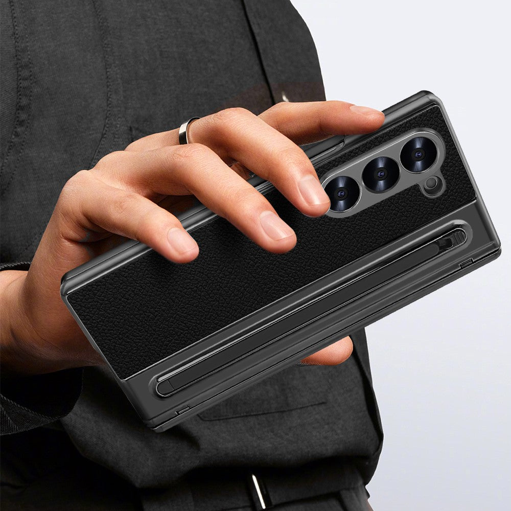 For Samsung Galaxy Z Fold6 5G Case PU + PC + Tempered Glass Phone Cover with Stylus