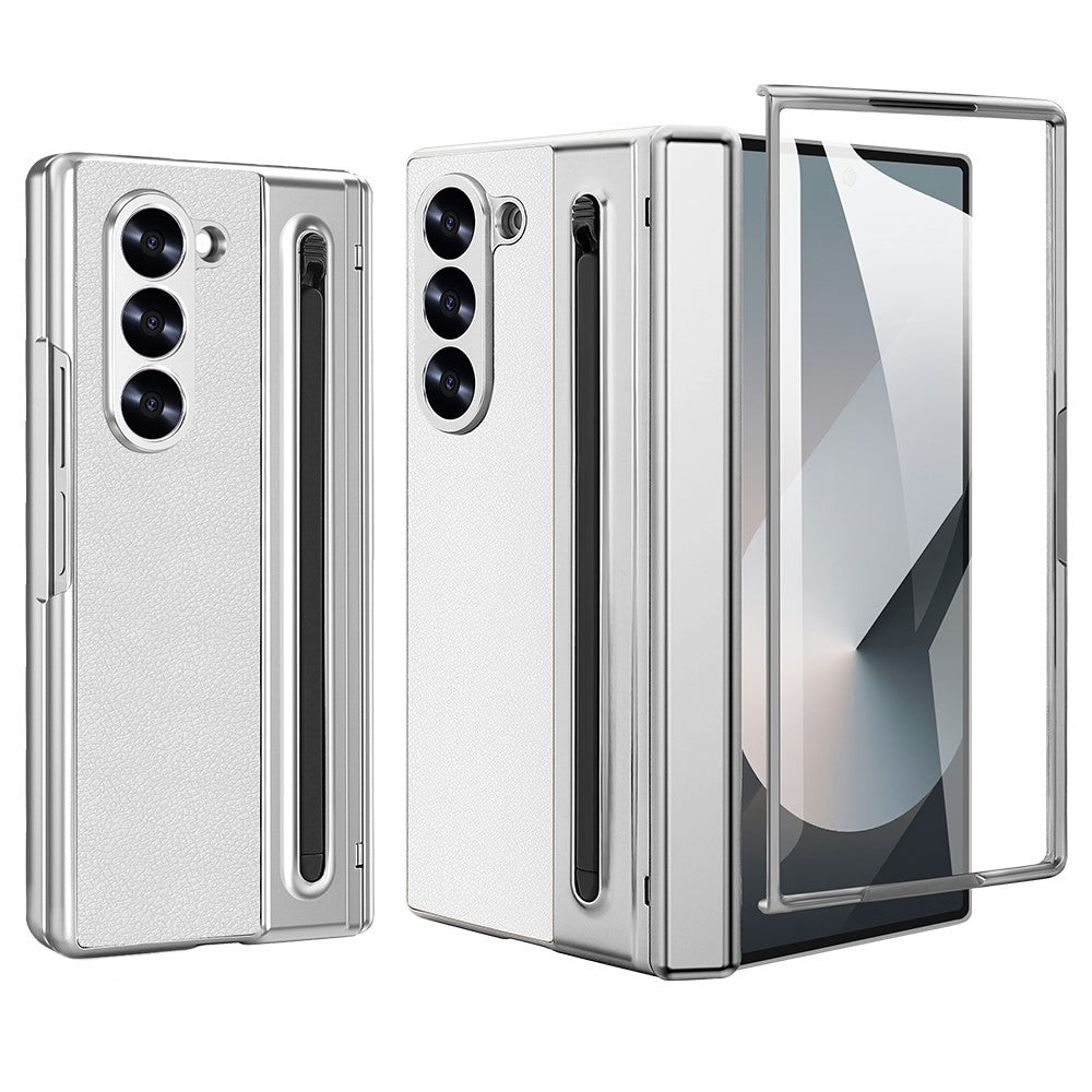 For Samsung Galaxy Z Fold6 5G Case PU + PC + Tempered Glass Phone Cover with Stylus