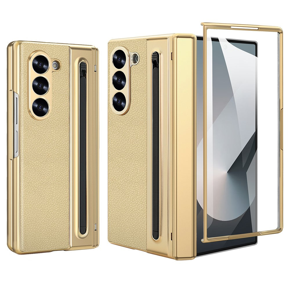 For Samsung Galaxy Z Fold6 5G Case PU + PC + Tempered Glass Phone Cover with Stylus