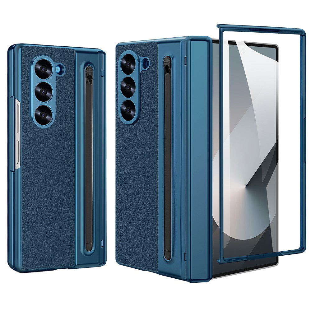 For Samsung Galaxy Z Fold6 5G Case PU + PC + Tempered Glass Phone Cover with Stylus