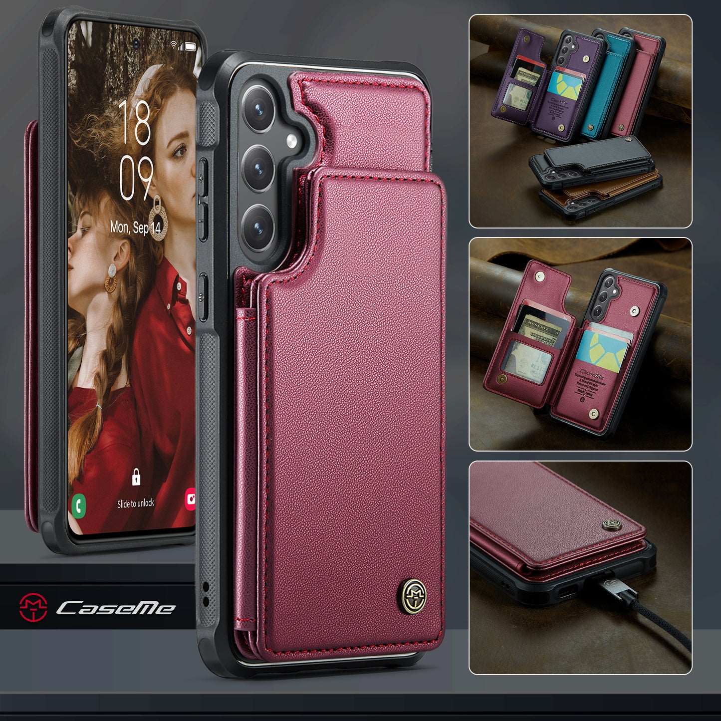 Samsung Galaxy S25 FE Case with RFID Blocking 5 Card Slots CASEME C22 Leather Back Cover