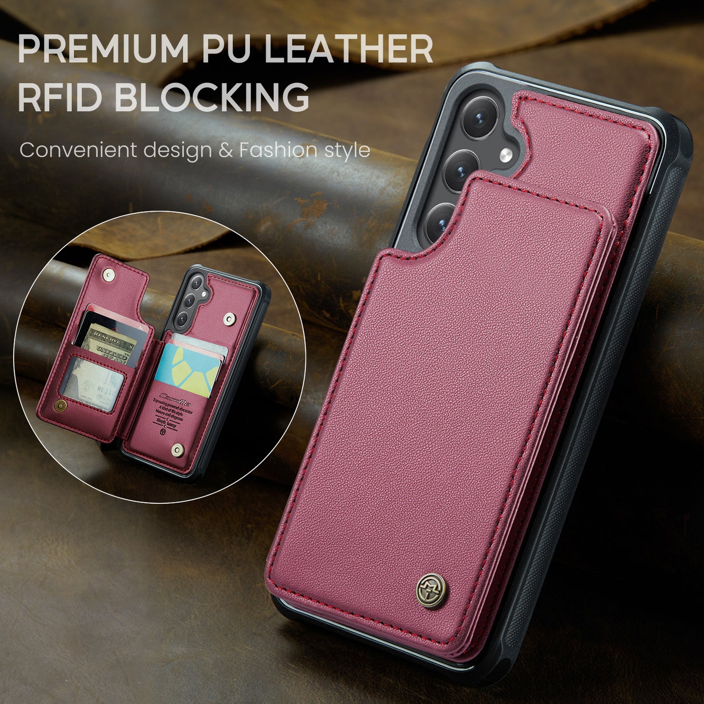 Samsung Galaxy S25 FE Case with RFID Blocking 5 Card Slots CASEME C22 Leather Back Cover