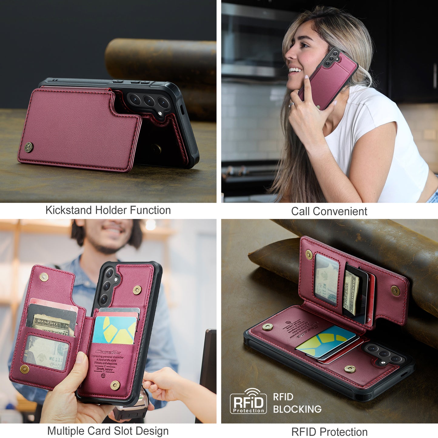 Samsung Galaxy S25 FE Case with RFID Blocking 5 Card Slots CASEME C22 Leather Back Cover