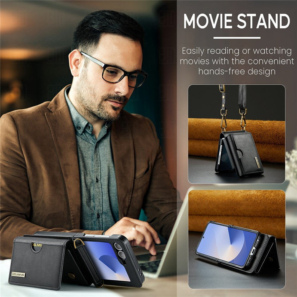 Samsung Galaxy Z Flip6 5G  /  Z Flip7 FE 5G Foldable Case PU + PC Phone Cover with Wallet  /  Shoulder Strap