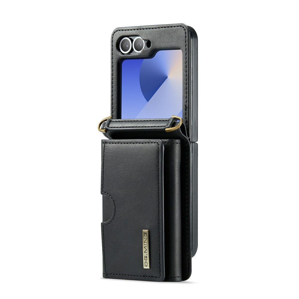 Samsung Galaxy Z Flip6 5G  /  Z Flip7 FE 5G Foldable Case PU + PC Phone Cover with Wallet  /  Shoulder Strap