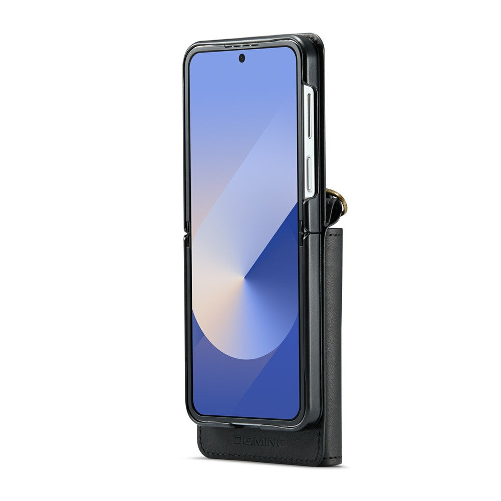 Samsung Galaxy Z Flip6 5G  /  Z Flip7 FE 5G Foldable Case PU + PC Phone Cover with Wallet  /  Shoulder Strap