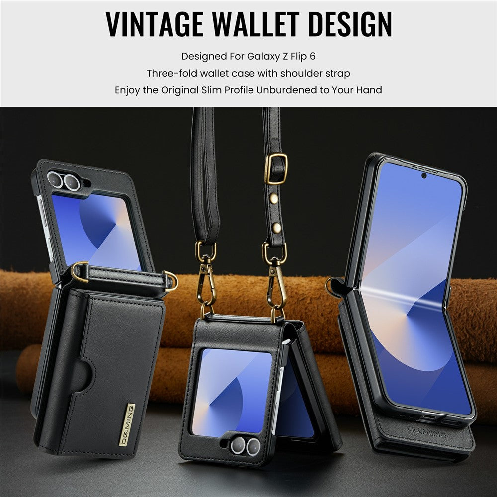 Samsung Galaxy Z Flip6 5G  /  Z Flip7 FE 5G Foldable Case PU + PC Phone Cover with Wallet  /  Shoulder Strap