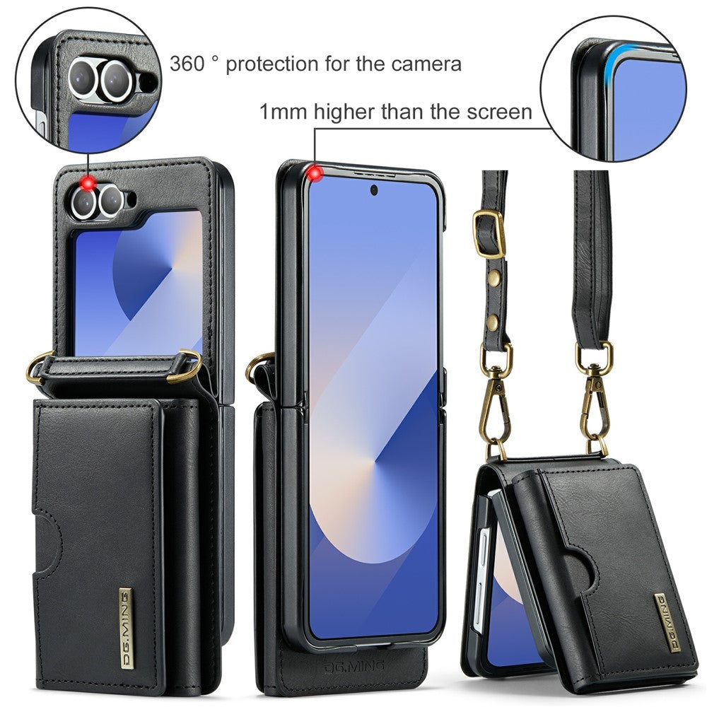 Samsung Galaxy Z Flip6 5G  /  Z Flip7 FE 5G Foldable Case PU + PC Phone Cover with Wallet  /  Shoulder Strap