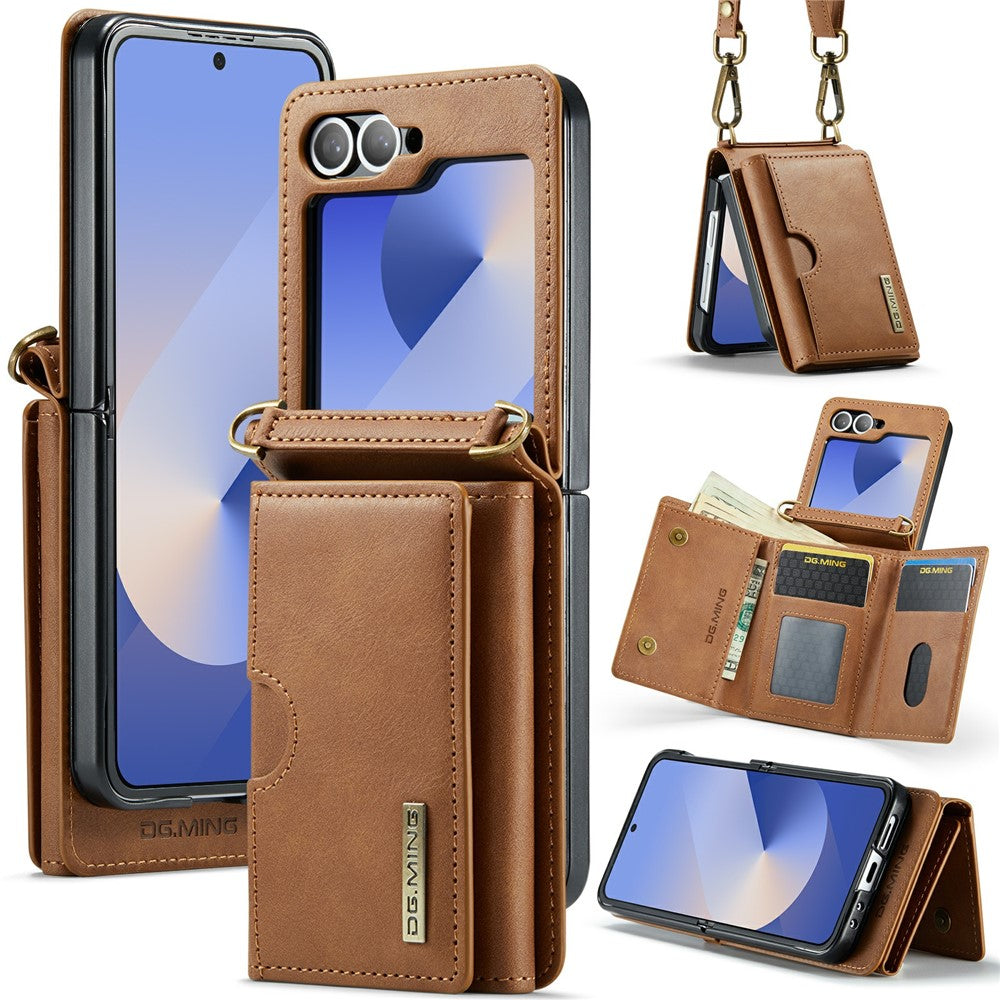 Samsung Galaxy Z Flip6 5G  /  Z Flip7 FE 5G Foldable Case PU + PC Phone Cover with Wallet  /  Shoulder Strap