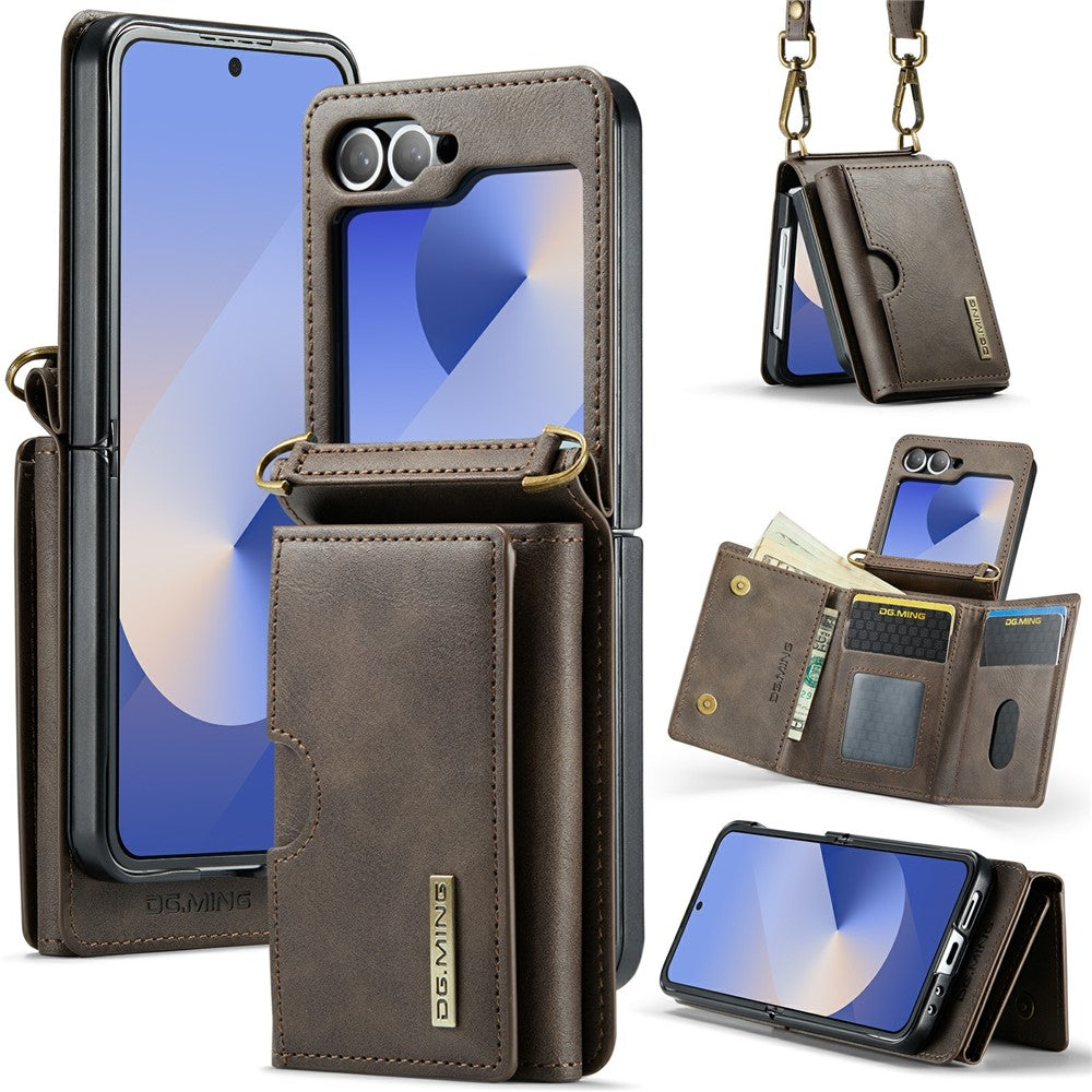Samsung Galaxy Z Flip6 5G  /  Z Flip7 FE 5G Foldable Case PU + PC Phone Cover with Wallet  /  Shoulder Strap