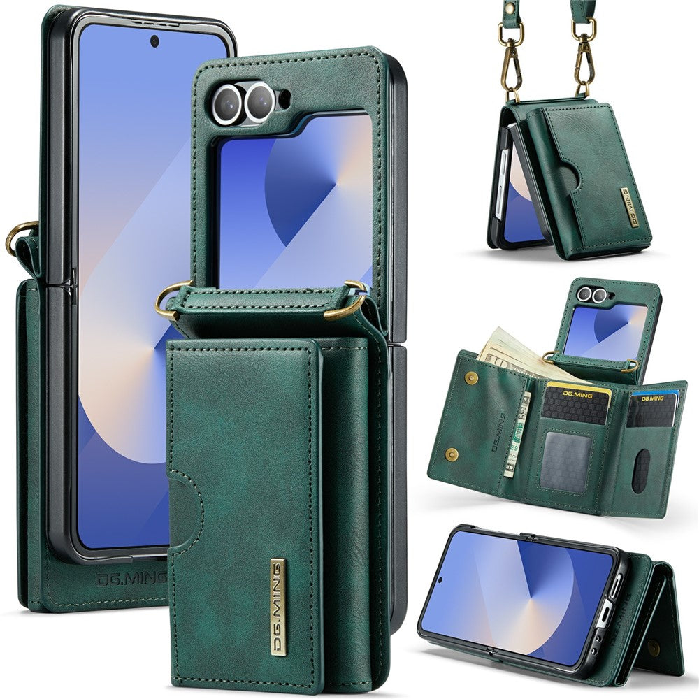Samsung Galaxy Z Flip6 5G  /  Z Flip7 FE 5G Foldable Case PU + PC Phone Cover with Wallet  /  Shoulder Strap