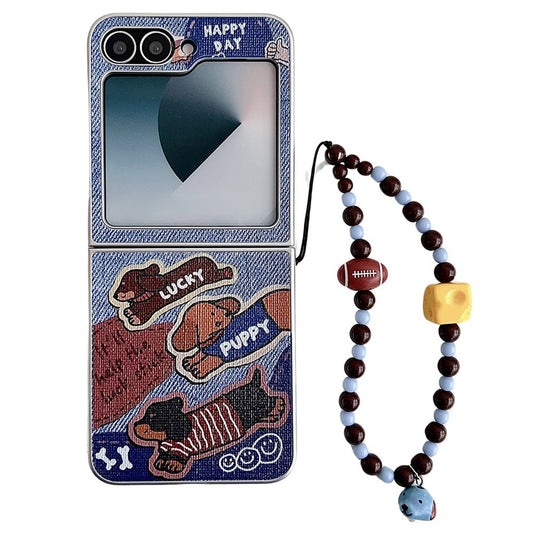 Samsung Galaxy Z Flip7 FE 5G  /  Z Flip6 5G Case Lucky Puppy PC Phone Cover with Wrist Strap