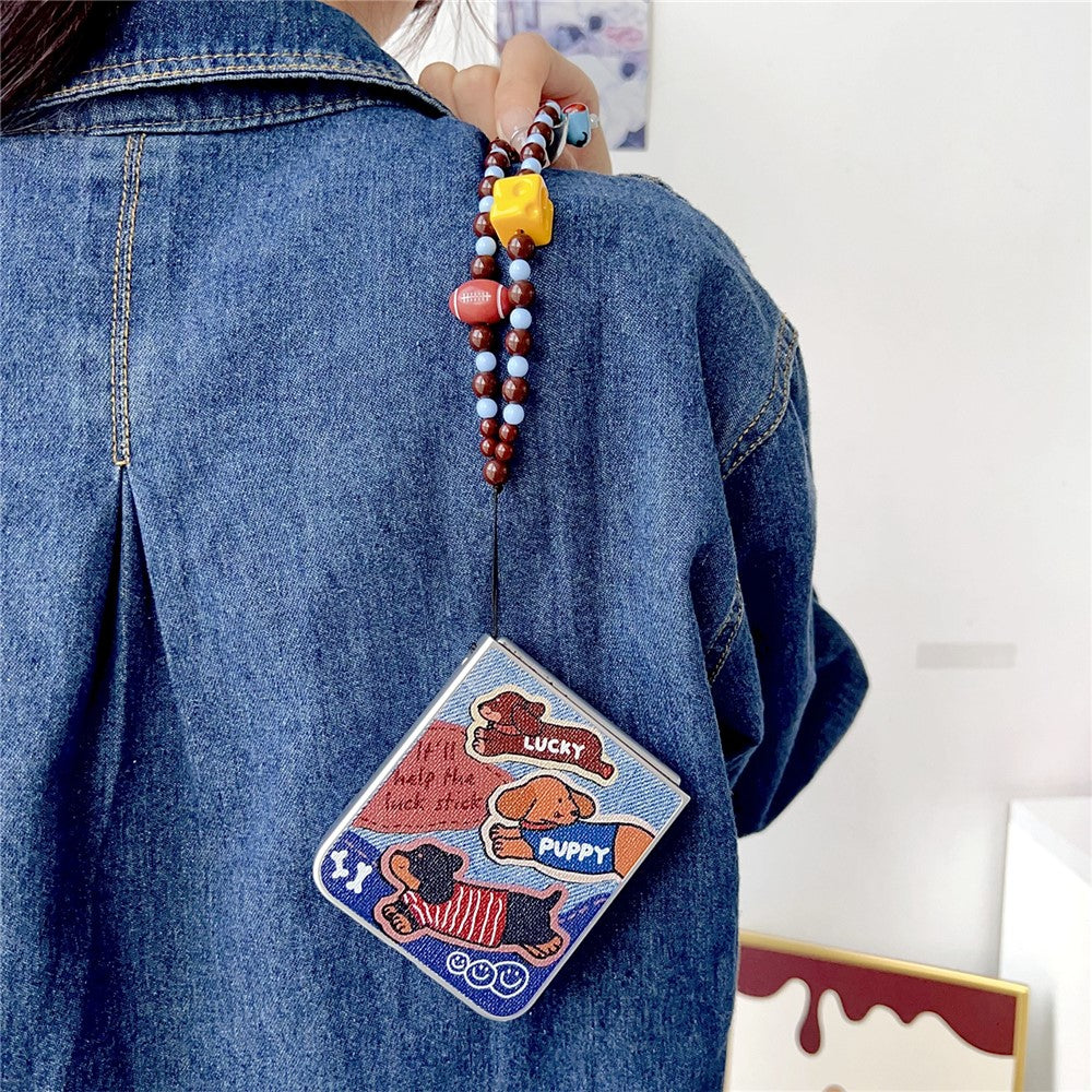 Samsung Galaxy Z Flip7 FE 5G  /  Z Flip6 5G Case Lucky Puppy PC Phone Cover with Wrist Strap