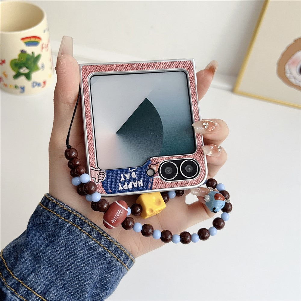 Samsung Galaxy Z Flip7 FE 5G  /  Z Flip6 5G Case Lucky Puppy PC Phone Cover with Wrist Strap