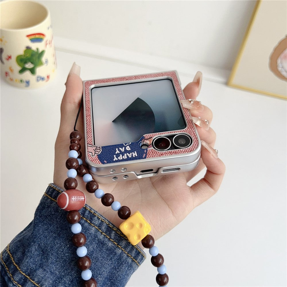 Samsung Galaxy Z Flip7 FE 5G  /  Z Flip6 5G Case Lucky Puppy PC Phone Cover with Wrist Strap