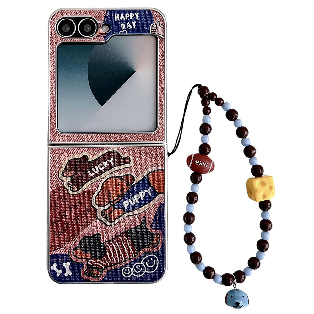 Samsung Galaxy Z Flip7 FE 5G  /  Z Flip6 5G Case Lucky Puppy PC Phone Cover with Wrist Strap