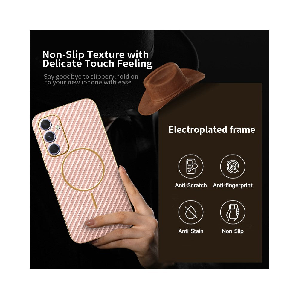 Samsung Galaxy A54 5G Phone Case Carbon Fiber Textured Electroplated TPU Back Cover
