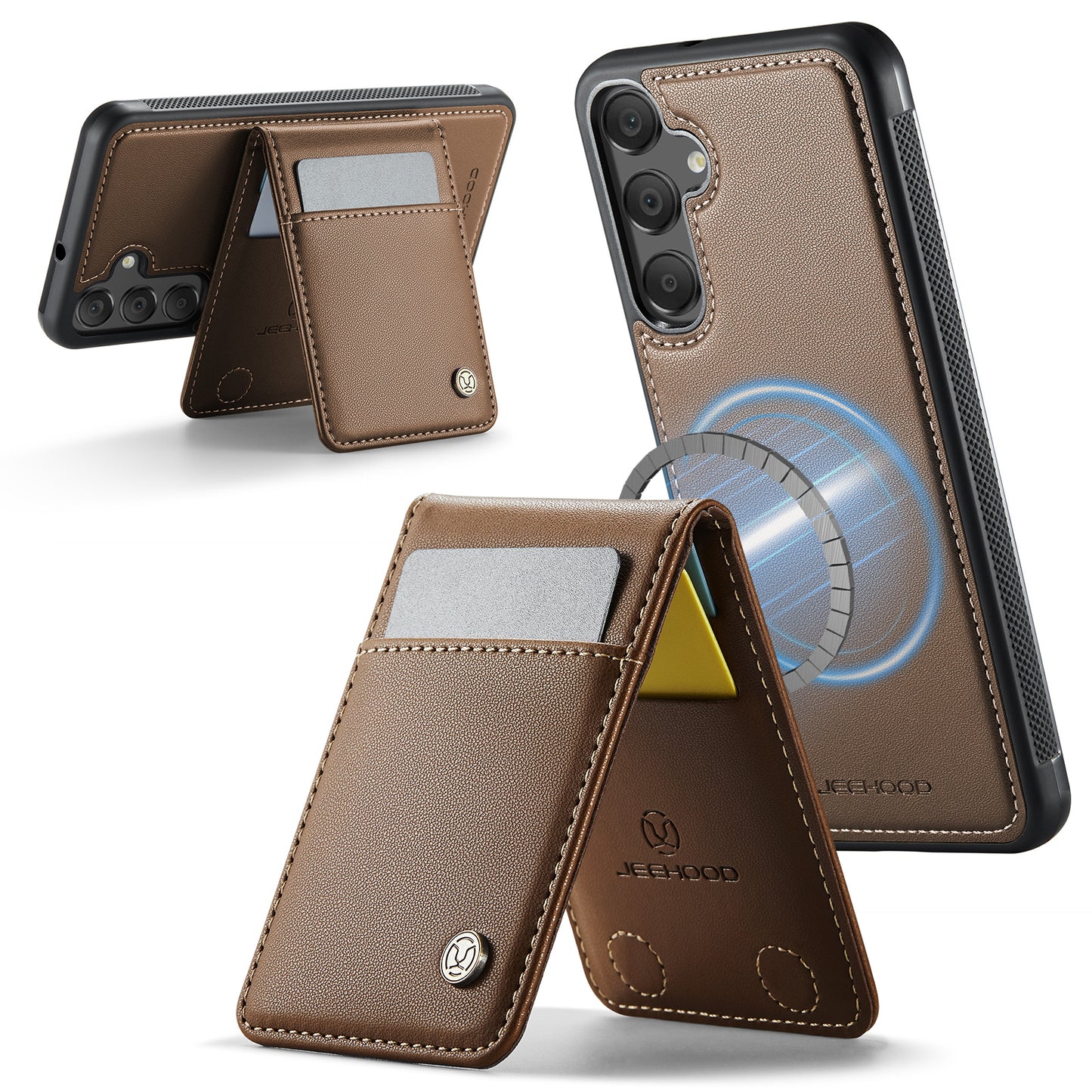 Samsung Galaxy A55 5G / Galaxy A35 5G Leather Back Cover Compatible with MagSafe JEEHOOD J06 Phone Case with Card Bag RFID Blocking