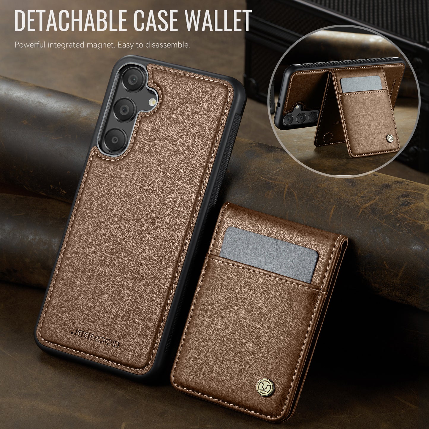 Samsung Galaxy A55 5G / Galaxy A35 5G Leather Back Cover Compatible with MagSafe JEEHOOD J06 Phone Case with Card Bag RFID Blocking