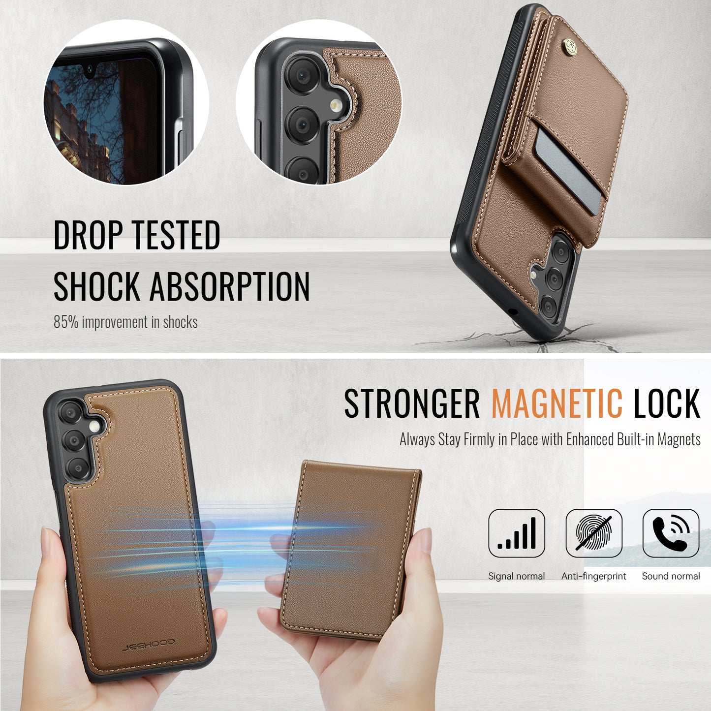 Samsung Galaxy A55 5G / Galaxy A35 5G Leather Back Cover Compatible with MagSafe JEEHOOD J06 Phone Case with Card Bag RFID Blocking