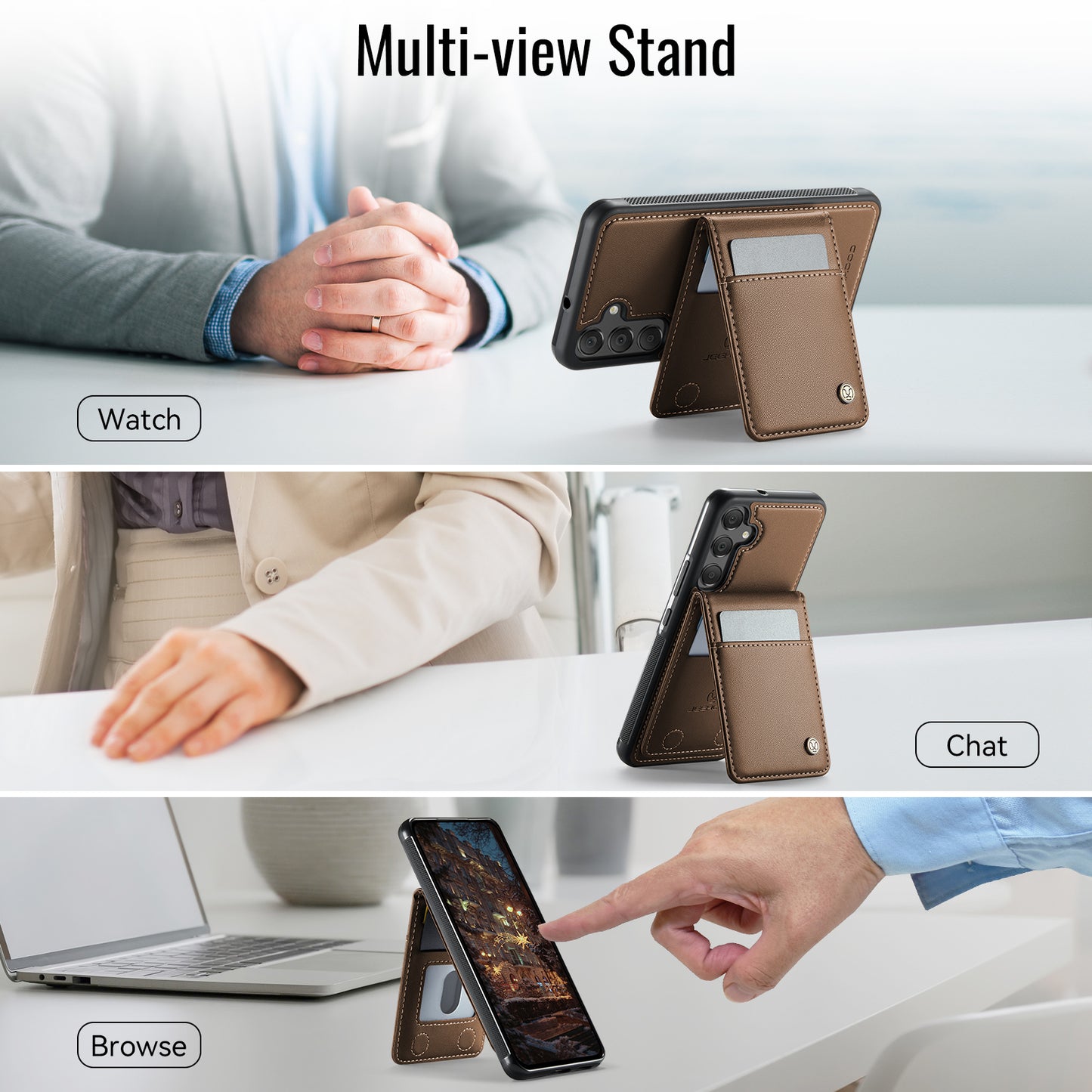 Samsung Galaxy A55 5G / Galaxy A35 5G Leather Back Cover Compatible with MagSafe JEEHOOD J06 Phone Case with Card Bag RFID Blocking