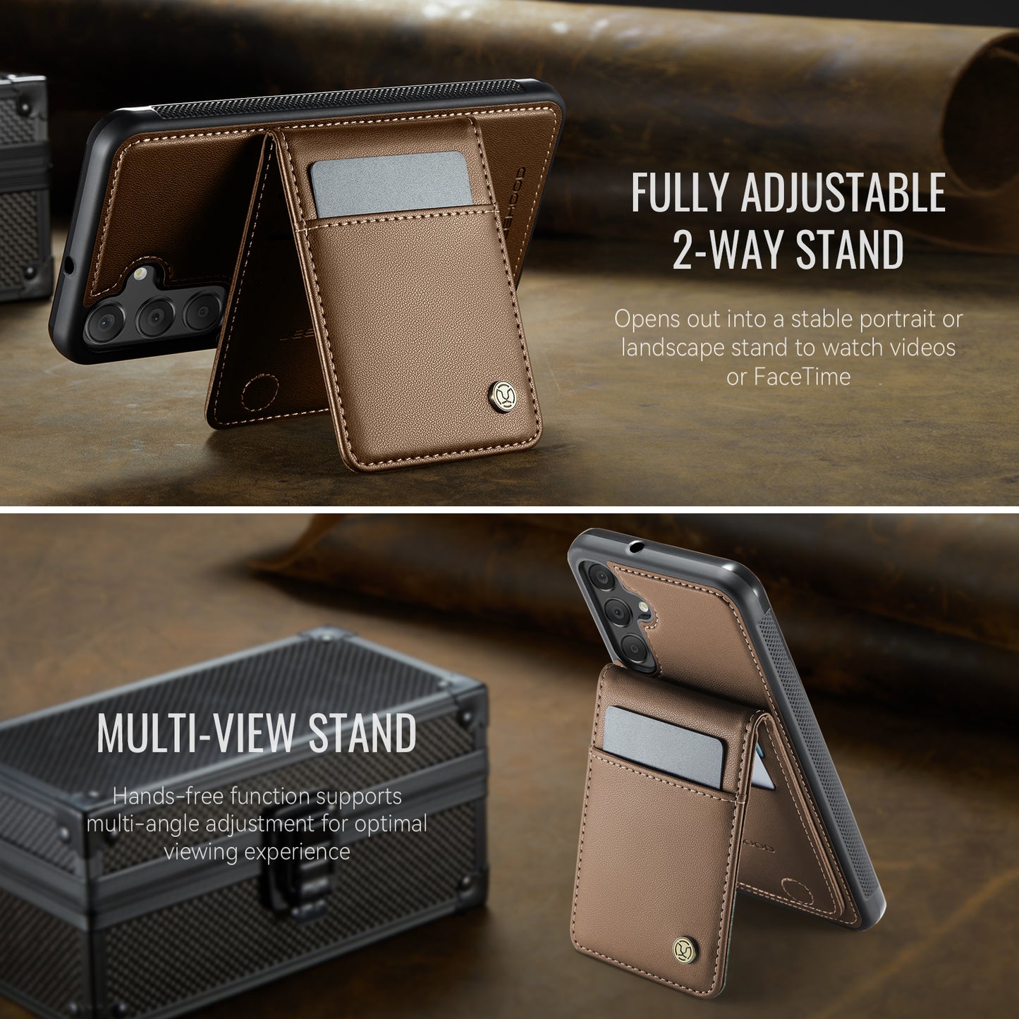 Samsung Galaxy A55 5G / Galaxy A35 5G Leather Back Cover Compatible with MagSafe JEEHOOD J06 Phone Case with Card Bag RFID Blocking