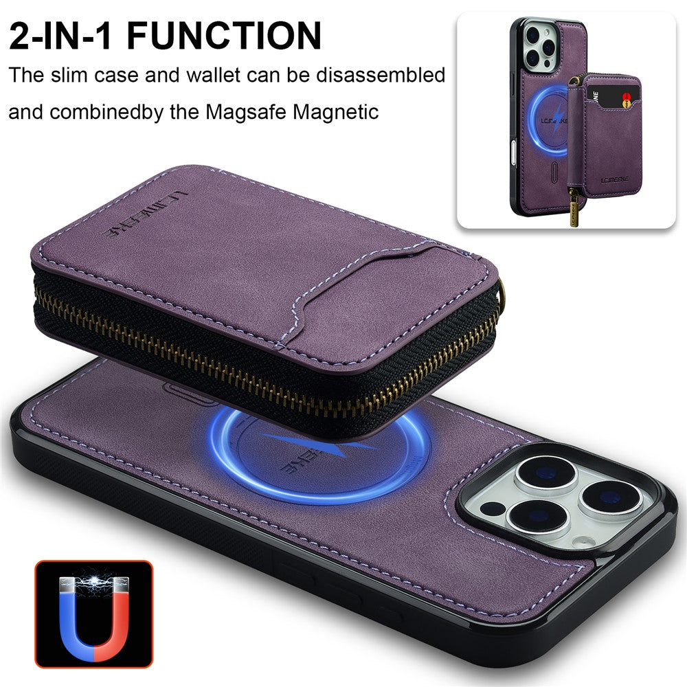 iPhone 16 Pro Max Magnetic Case Detachable Zipper Wallet Leather Coated PC + TPU Phone Cover