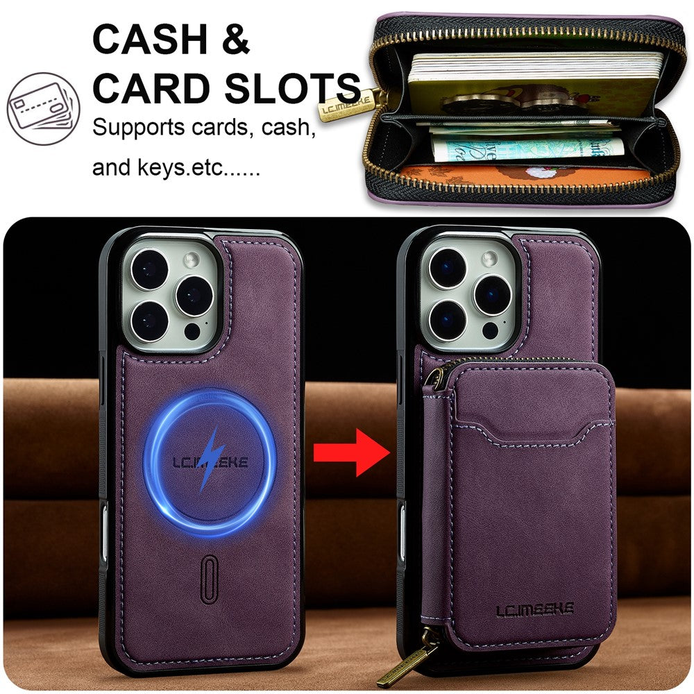 iPhone 16 Pro Max Magnetic Case Detachable Zipper Wallet Leather Coated PC + TPU Phone Cover