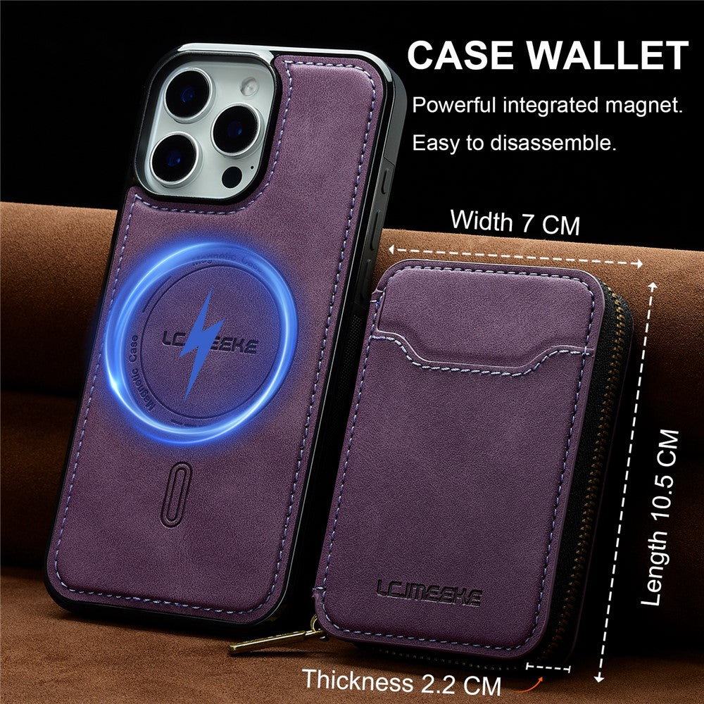 iPhone 16 Pro Max Magnetic Case Detachable Zipper Wallet Leather Coated PC + TPU Phone Cover