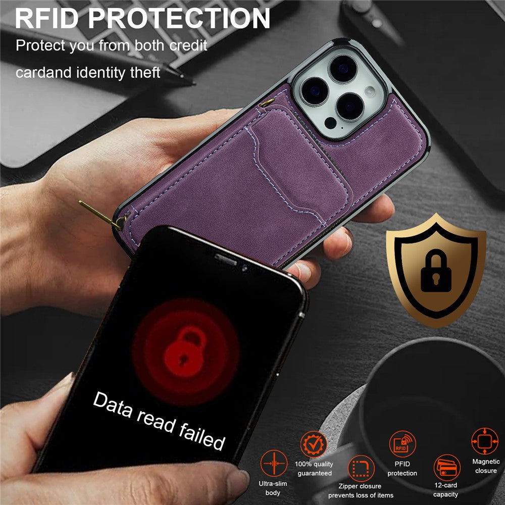 iPhone 16 Pro Max Magnetic Case Detachable Zipper Wallet Leather Coated PC + TPU Phone Cover