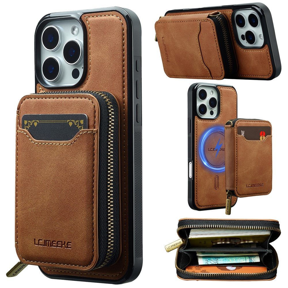 iPhone 16 Pro Max Magnetic Case Detachable Zipper Wallet Leather Coated PC + TPU Phone Cover