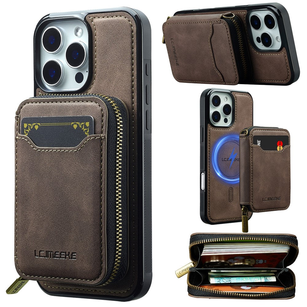 iPhone 16 Pro Max Magnetic Case Detachable Zipper Wallet Leather Coated PC + TPU Phone Cover