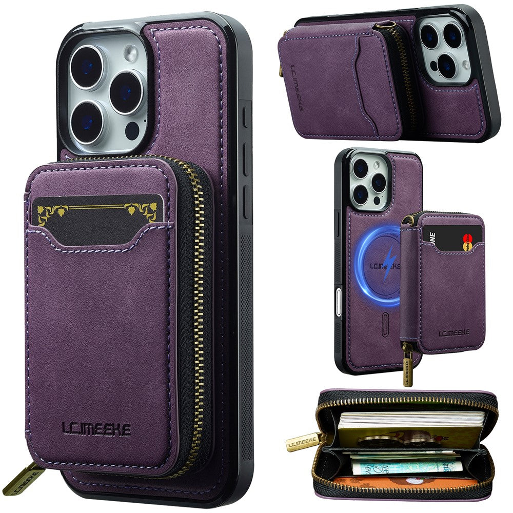 iPhone 16 Pro Magnetic Case Detachable Zipper Wallet Leather Coated PC + TPU Phone Cover