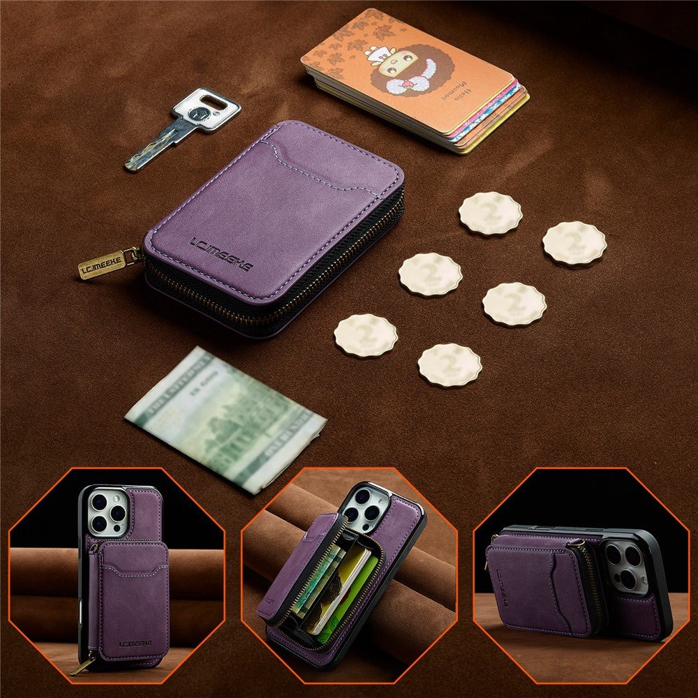 iPhone 16 Pro Magnetic Case Detachable Zipper Wallet Leather Coated PC + TPU Phone Cover