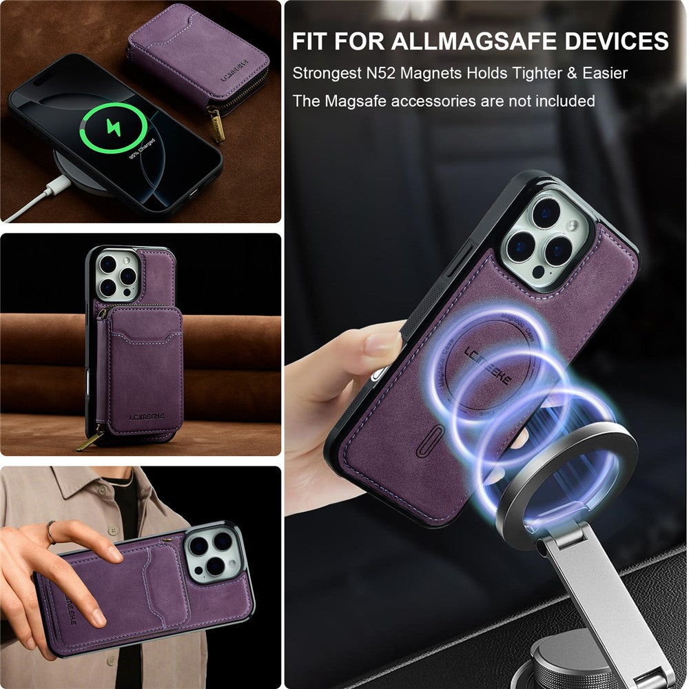 iPhone 16 Pro Magnetic Case Detachable Zipper Wallet Leather Coated PC + TPU Phone Cover