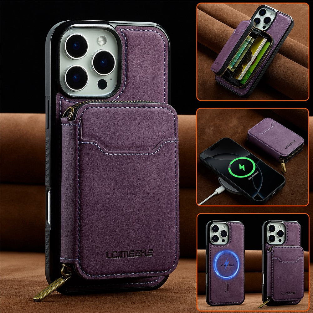 iPhone 16 Pro Magnetic Case Detachable Zipper Wallet Leather Coated PC + TPU Phone Cover