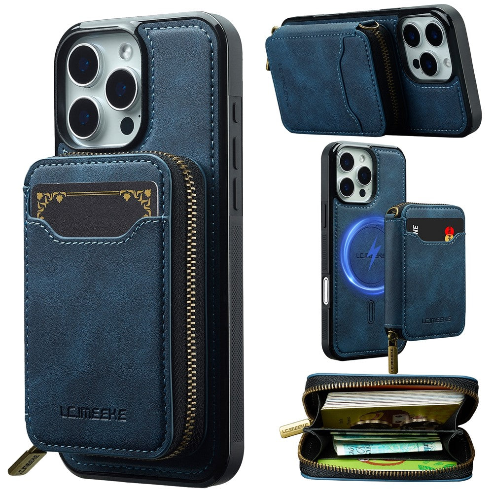 iPhone 16 Pro Magnetic Case Detachable Zipper Wallet Leather Coated PC + TPU Phone Cover