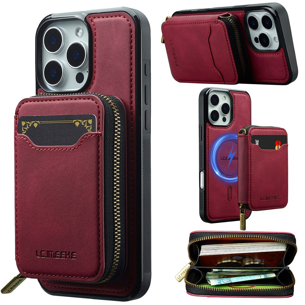 iPhone 16 Pro Magnetic Case Detachable Zipper Wallet Leather Coated PC + TPU Phone Cover