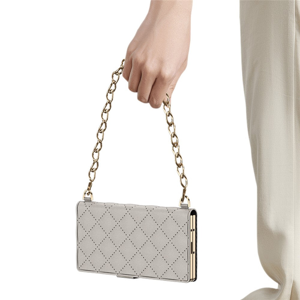 GKK For Samsung Galaxy Z Fold6 5G Case Rhombus Leather Phone Cover with Tempered Glass Film / Hand Chain Strap