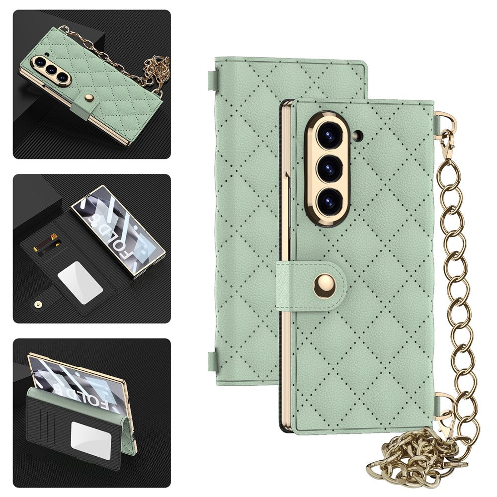 GKK For Samsung Galaxy Z Fold6 5G Case Rhombus Leather Phone Cover with Tempered Glass Film / Hand Chain Strap