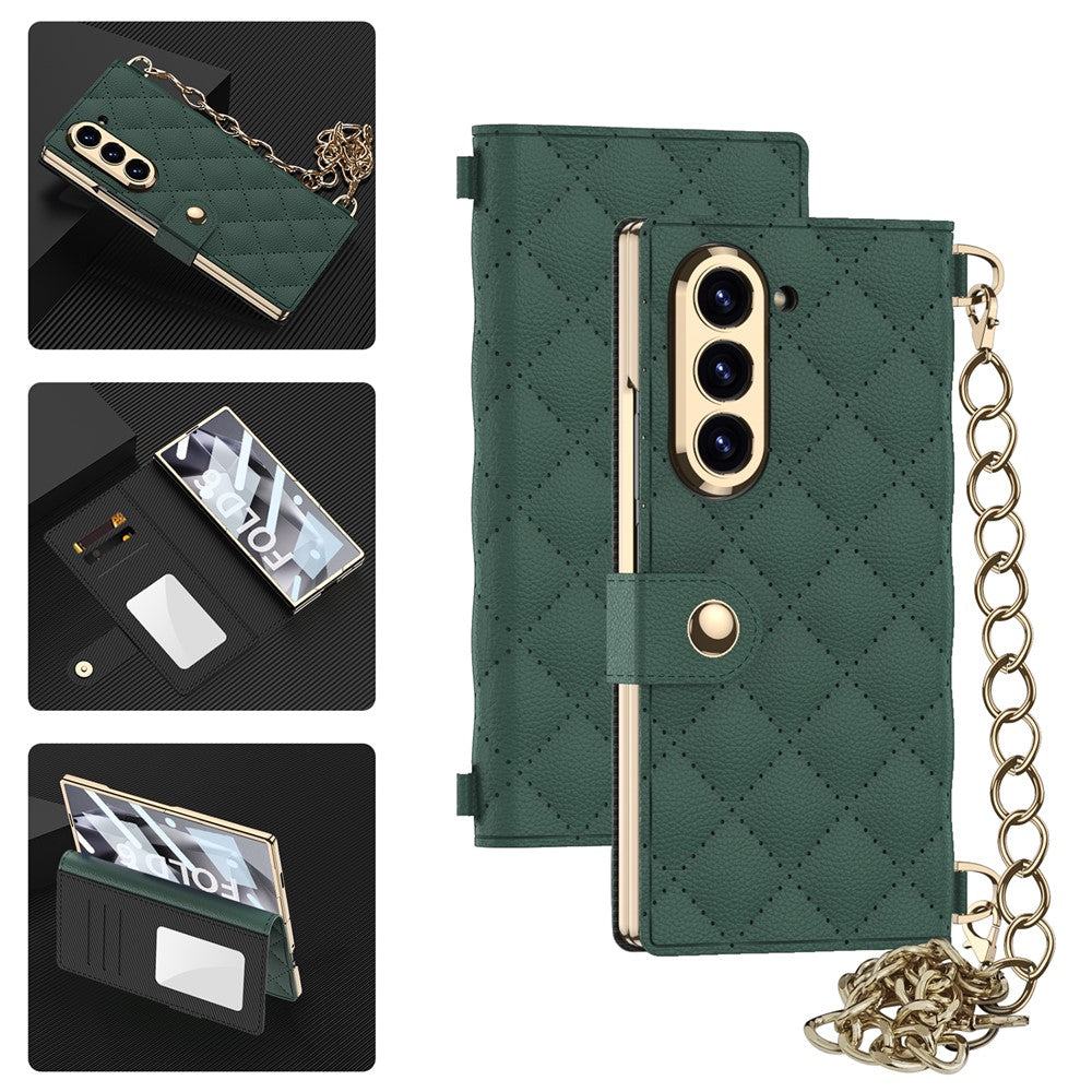 GKK For Samsung Galaxy Z Fold6 5G Case Rhombus Leather Phone Cover with Tempered Glass Film / Hand Chain Strap