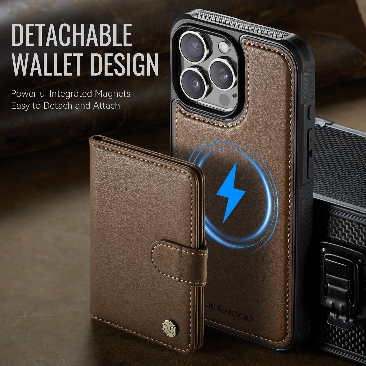 For iPhone 14 Pro Max Case JEEHOOD J09 RFID Blocking Card Holder Leather Back Phone Cover Compatible with MagSafe