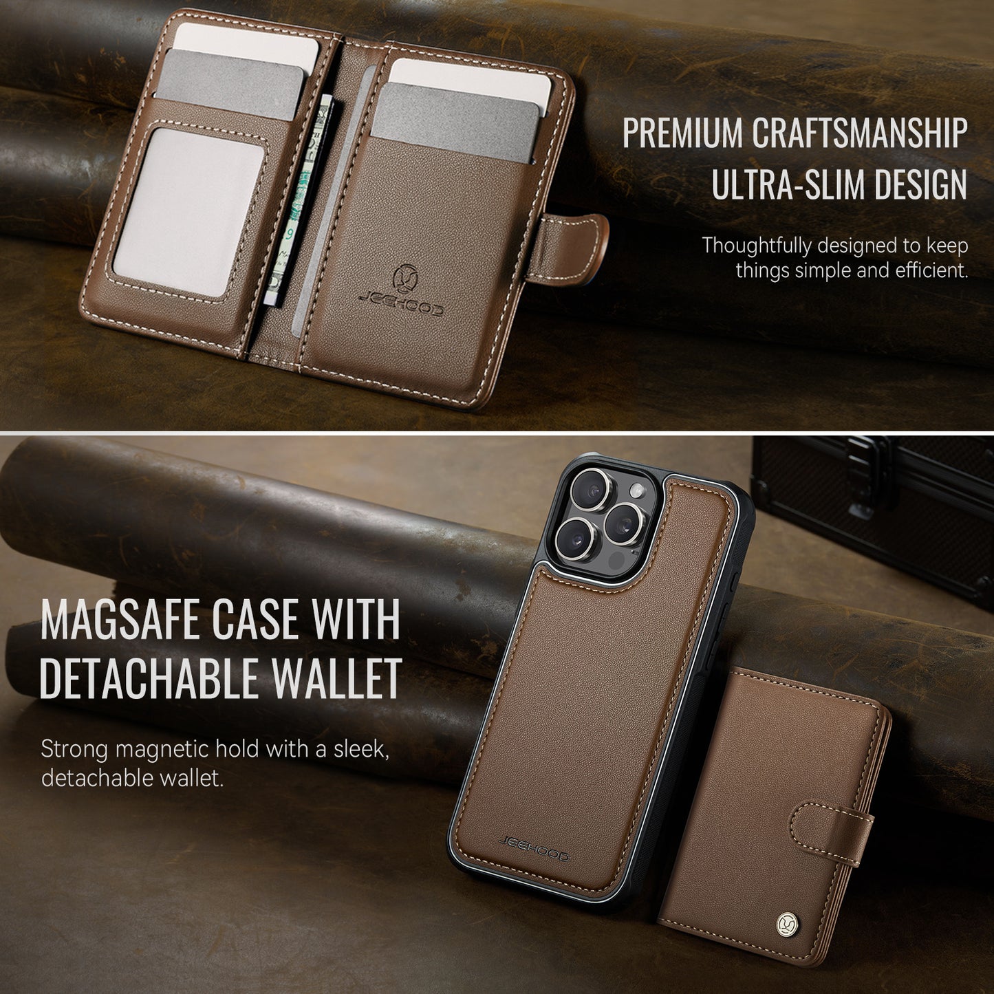 For iPhone 14 Pro Max Case JEEHOOD J09 RFID Blocking Card Holder Leather Back Phone Cover Compatible with MagSafe