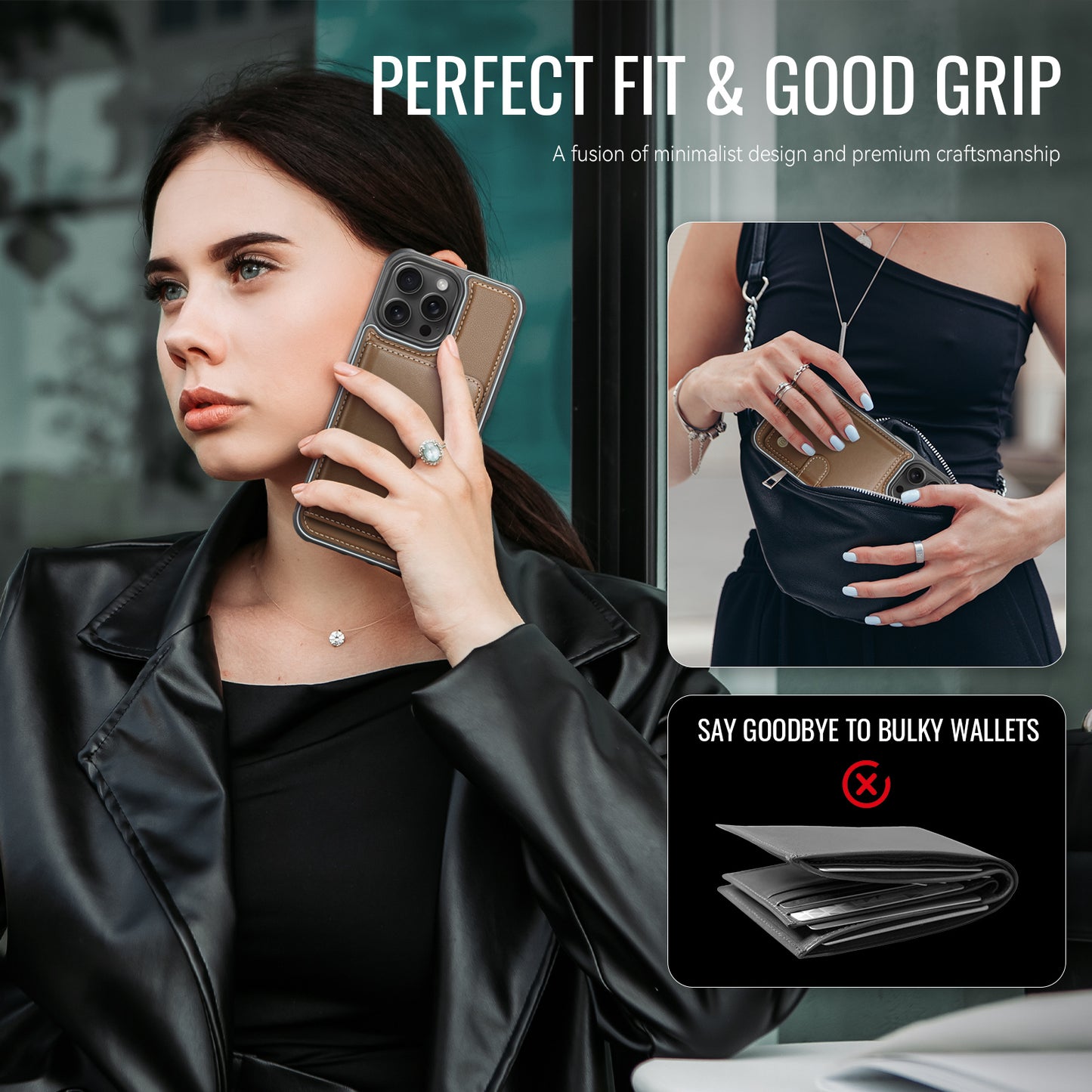 For iPhone 14 Pro Max Case JEEHOOD J09 RFID Blocking Card Holder Leather Back Phone Cover Compatible with MagSafe