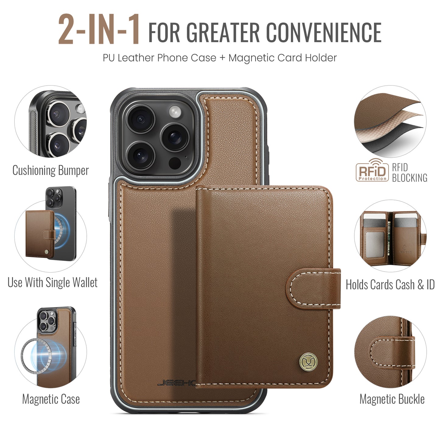 For iPhone 14 Pro Max Case JEEHOOD J09 RFID Blocking Card Holder Leather Back Phone Cover Compatible with MagSafe