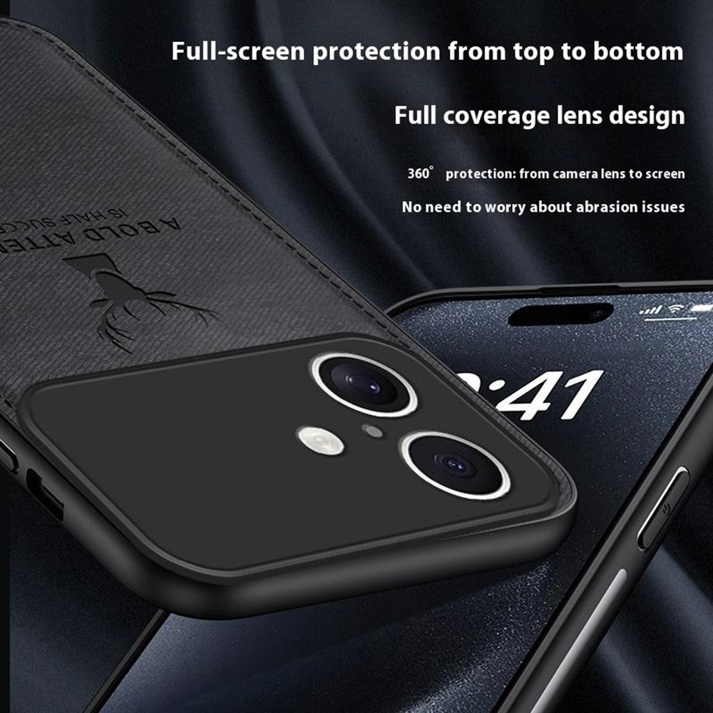 For iPhone 17 Case Deer Pattern Cloth Texture PU + PC + TPU Phone Cover